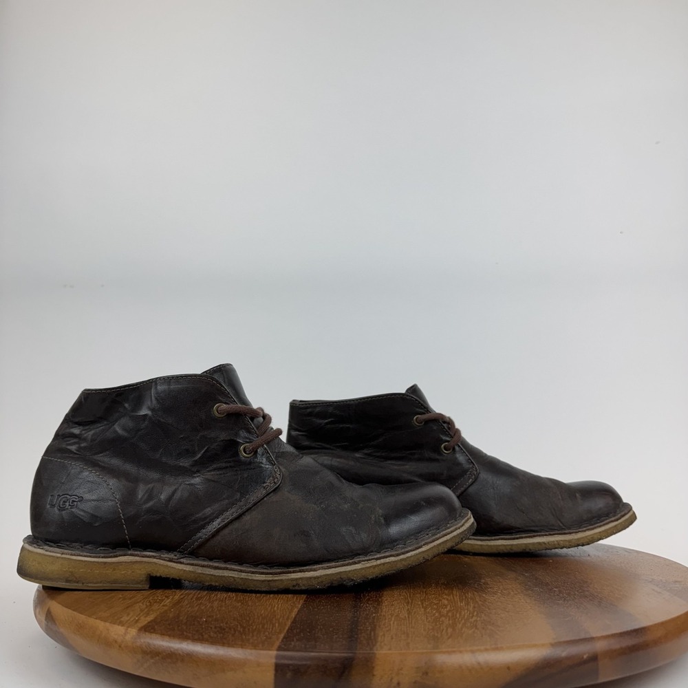 Mens Ugg Leighton Black Leather Casual Classic Desert Boots‎ Size 8.5 EEE GUC